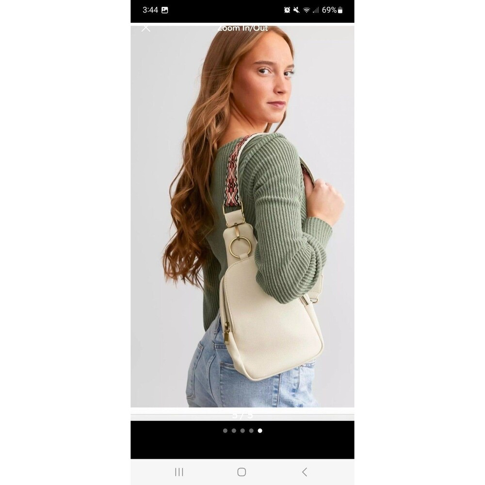Moda Luxe Ivory Crossbody Sling with Patterned Webbing Strap - Picture 3 of 8